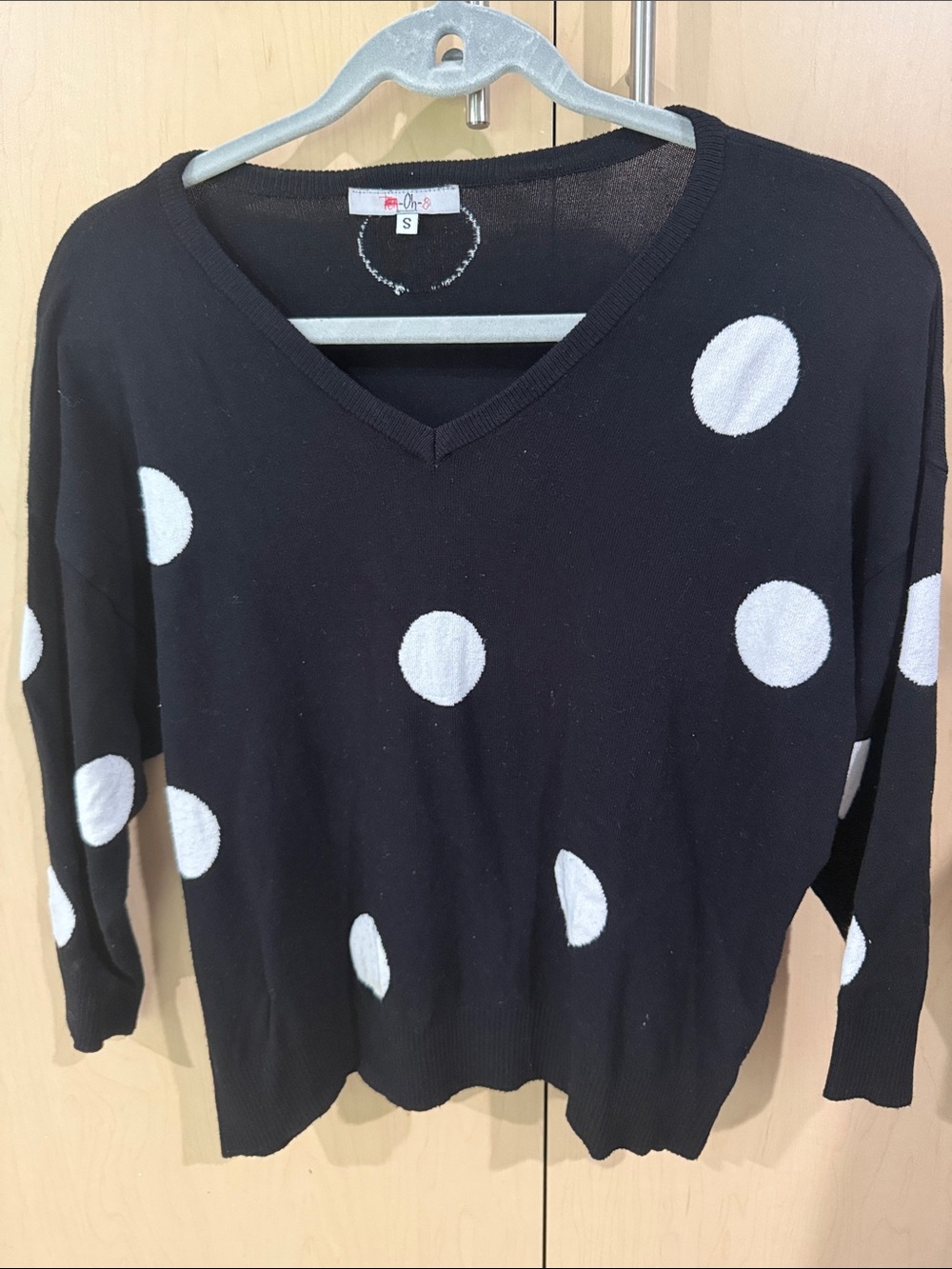 Women’s Polka Dot V-Neck Sweater - Black with White Dots